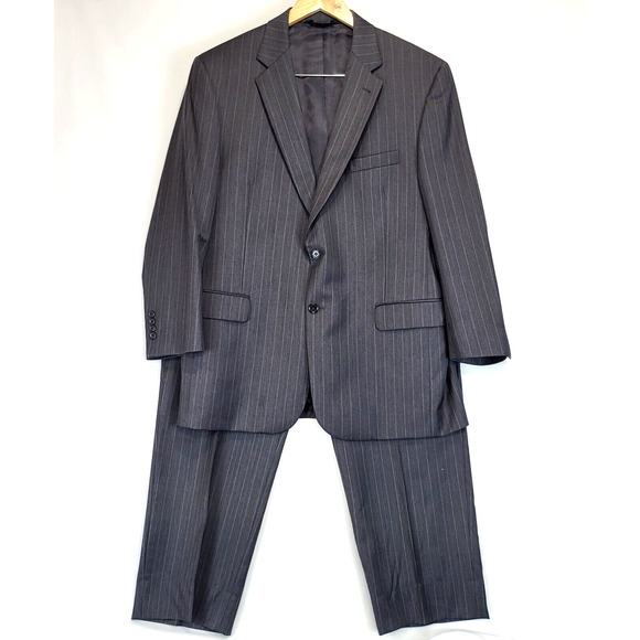 Jos A Bank Gordon 2PC Pant Suit Mens 44R Gray Striped Wool Signature Collection - Picture 1 of 16